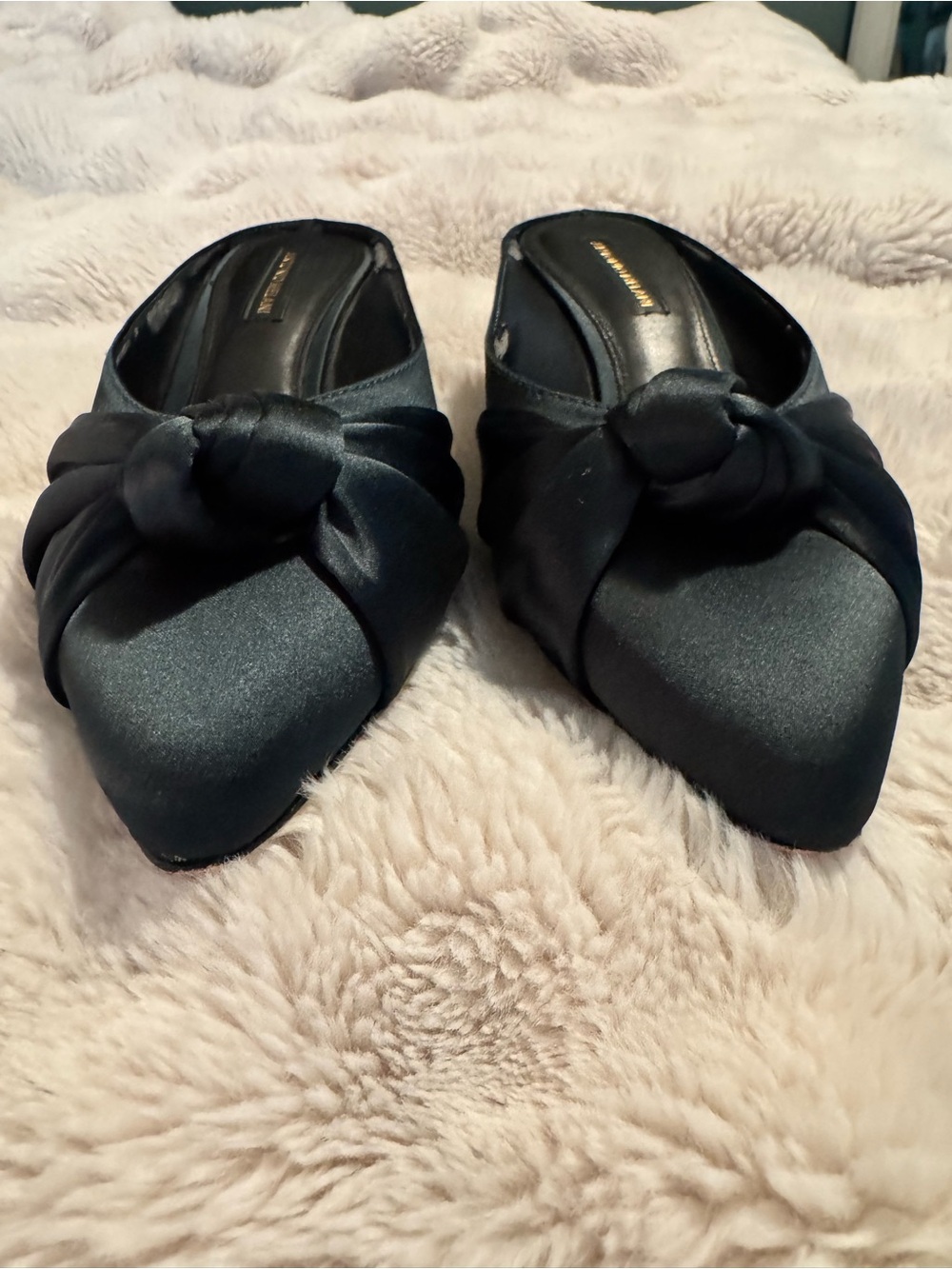 ANTONIO MELANI Black Satin Knot-Front Pointed Toe Mules